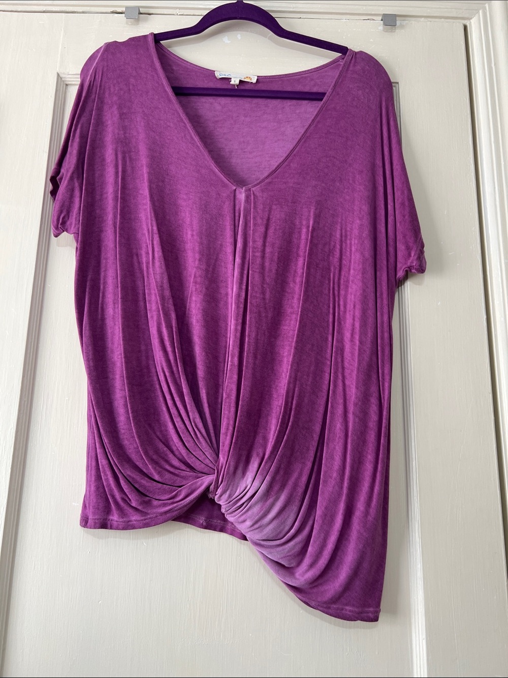 C&C California Purple V-Neck Twist Front cap Sleeve Top